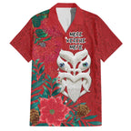 Maori Wheku Meri Kirihimete Personalised Family Matching Off The Shoulder Long Sleeve Dress and Hawaiian Shirt All Red Indigenous Maori Motif - Aussie Hoodie