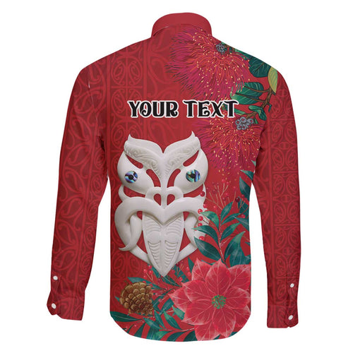 Maori Wheku Meri Kirihimete Personalised Family Matching Off The Shoulder Long Sleeve Dress and Hawaiian Shirt All Red Indigenous Maori Motif - Aussie Hoodie