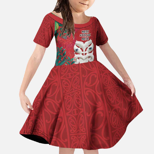 Maori Wheku Meri Kirihimete Personalised Family Matching Off Shoulder Maxi Dress and Hawaiian Shirt All Red Indigenous Maori Motif - Aussie Hoodie
