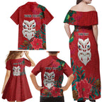 Maori Wheku Meri Kirihimete Personalised Family Matching Off Shoulder Maxi Dress and Hawaiian Shirt All Red Indigenous Maori Motif - Aussie Hoodie