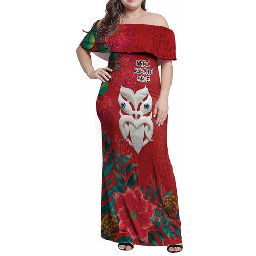 Maori Wheku Meri Kirihimete Personalised Family Matching Off Shoulder Maxi Dress and Hawaiian Shirt All Red Indigenous Maori Motif - Aussie Hoodie