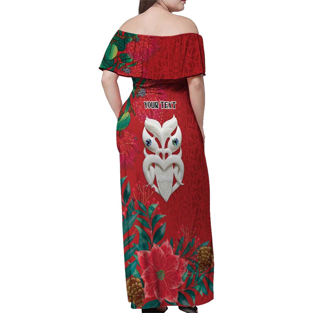 Maori Wheku Meri Kirihimete Personalised Family Matching Off Shoulder Maxi Dress and Hawaiian Shirt All Red Indigenous Maori Motif - Aussie Hoodie