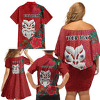 Maori Wheku Meri Kirihimete Personalised Family Matching Off Shoulder Short Dress and Hawaiian Shirt All Red Indigenous Maori Motif - Aussie Hoodie
