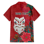 Maori Wheku Meri Kirihimete Personalised Family Matching Off Shoulder Short Dress and Hawaiian Shirt All Red Indigenous Maori Motif - Aussie Hoodie