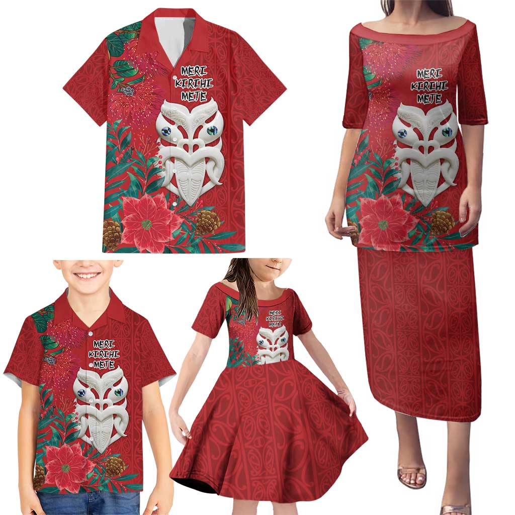 Maori Wheku Meri Kirihimete Personalised Family Matching Puletasi and Hawaiian Shirt All Red Indigenous Maori Motif - Aussie Hoodie