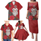 Maori Wheku Meri Kirihimete Personalised Family Matching Puletasi and Hawaiian Shirt All Red Indigenous Maori Motif - Aussie Hoodie