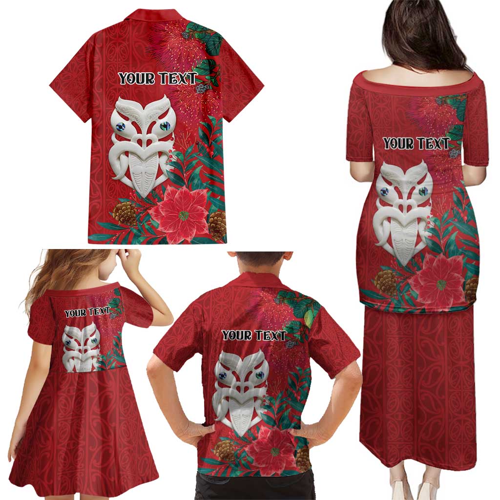 Maori Wheku Meri Kirihimete Personalised Family Matching Puletasi and Hawaiian Shirt All Red Indigenous Maori Motif - Aussie Hoodie
