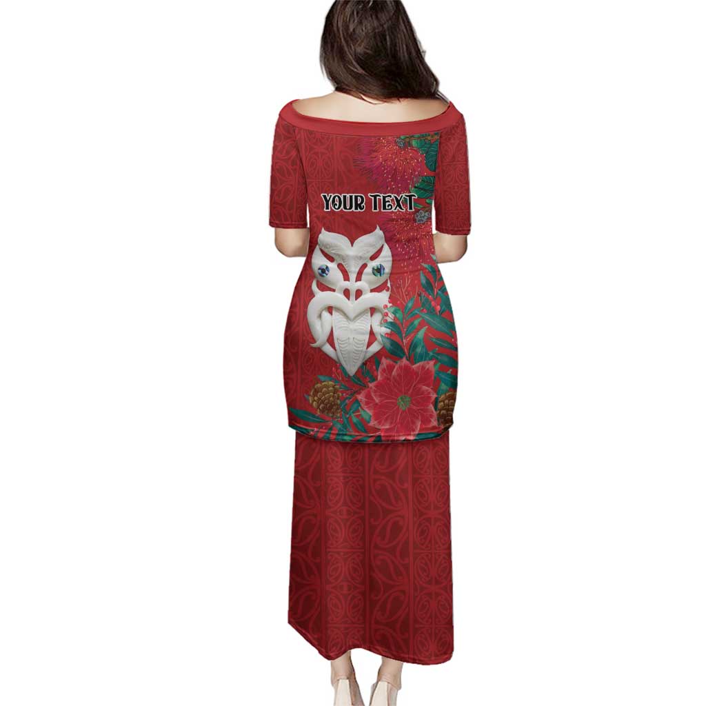 Maori Wheku Meri Kirihimete Personalised Family Matching Puletasi and Hawaiian Shirt All Red Indigenous Maori Motif - Aussie Hoodie