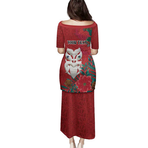 Maori Wheku Meri Kirihimete Personalised Family Matching Puletasi and Hawaiian Shirt All Red Indigenous Maori Motif - Aussie Hoodie