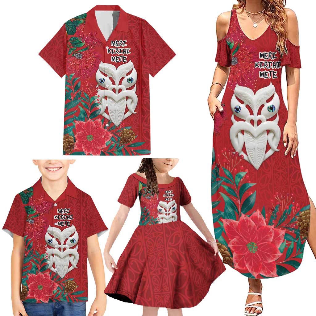 Maori Wheku Meri Kirihimete Personalised Family Matching Summer Maxi Dress and Hawaiian Shirt All Red Indigenous Maori Motif - Aussie Hoodie