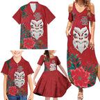 Maori Wheku Meri Kirihimete Personalised Family Matching Summer Maxi Dress and Hawaiian Shirt All Red Indigenous Maori Motif - Aussie Hoodie