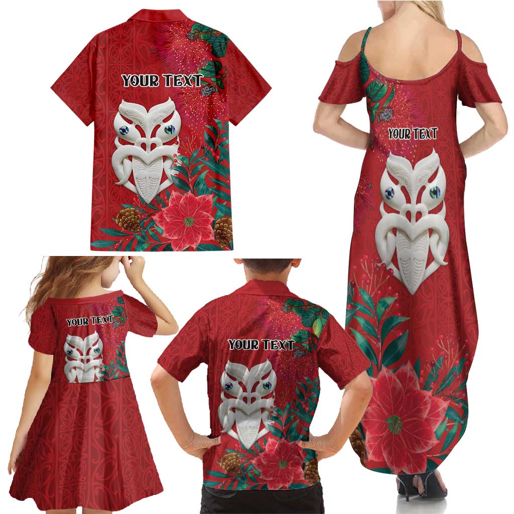 Maori Wheku Meri Kirihimete Personalised Family Matching Summer Maxi Dress and Hawaiian Shirt All Red Indigenous Maori Motif - Aussie Hoodie