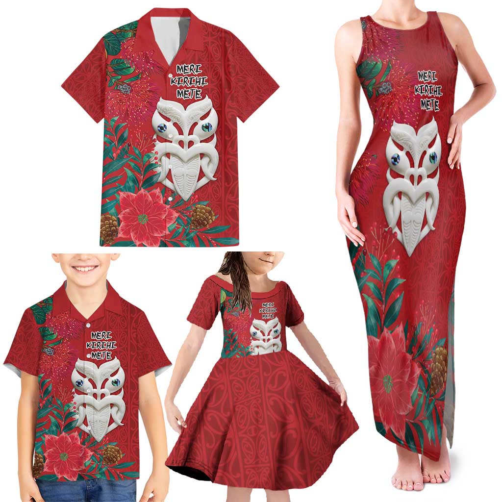 Maori Wheku Meri Kirihimete Personalised Family Matching Tank Maxi Dress and Hawaiian Shirt All Red Indigenous Maori Motif - Aussie Hoodie