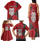 Maori Wheku Meri Kirihimete Personalised Family Matching Tank Maxi Dress and Hawaiian Shirt All Red Indigenous Maori Motif - Aussie Hoodie