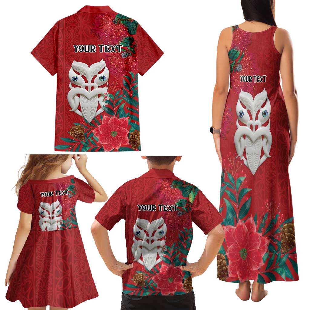 Maori Wheku Meri Kirihimete Personalised Family Matching Tank Maxi Dress and Hawaiian Shirt All Red Indigenous Maori Motif - Aussie Hoodie