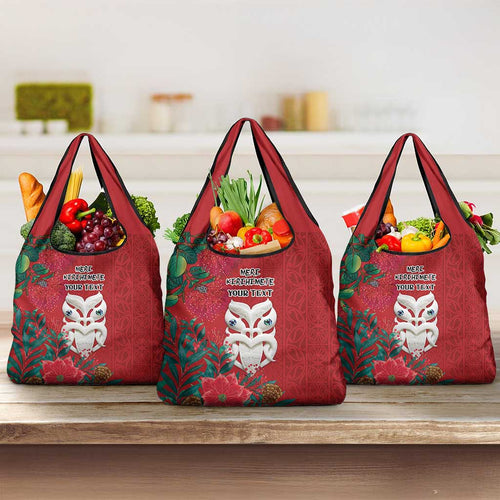 Maori Wheku Meri Kirihimete Personalised Grocery Bag All Red Indigenous Maori Motif - Aussie Hoodie