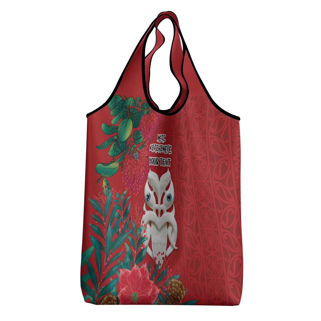 Maori Wheku Meri Kirihimete Personalised Grocery Bag All Red Indigenous Maori Motif - Aussie Hoodie