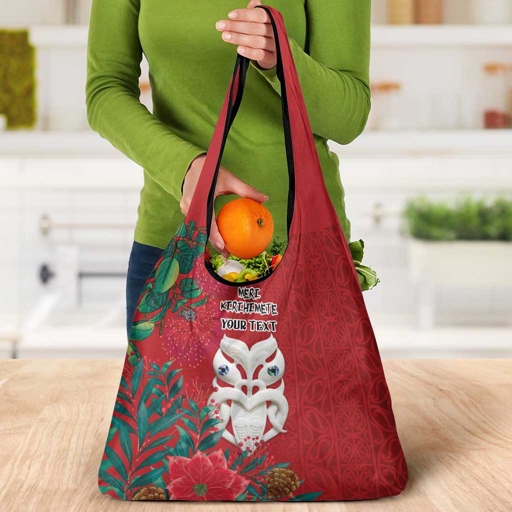 Maori Wheku Meri Kirihimete Personalised Grocery Bag All Red Indigenous Maori Motif - Aussie Hoodie