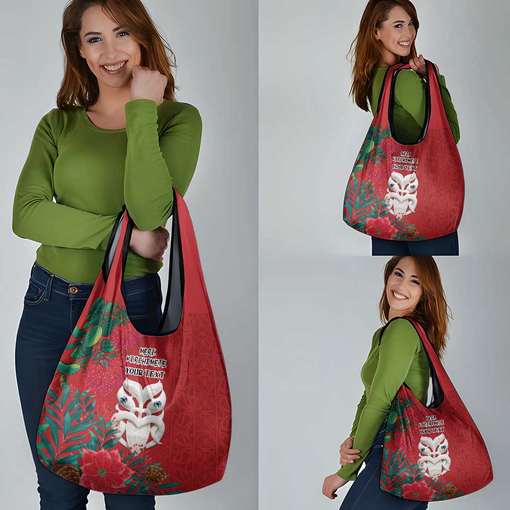 Maori Wheku Meri Kirihimete Personalised Grocery Bag All Red Indigenous Maori Motif - Aussie Hoodie