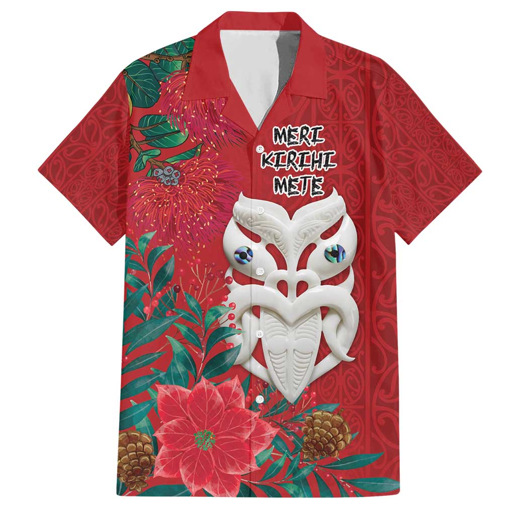 Maori Wheku Meri Kirihimete Personalised Hawaiian Shirt All Red Indigenous Maori Motif - Aussie Hoodie
