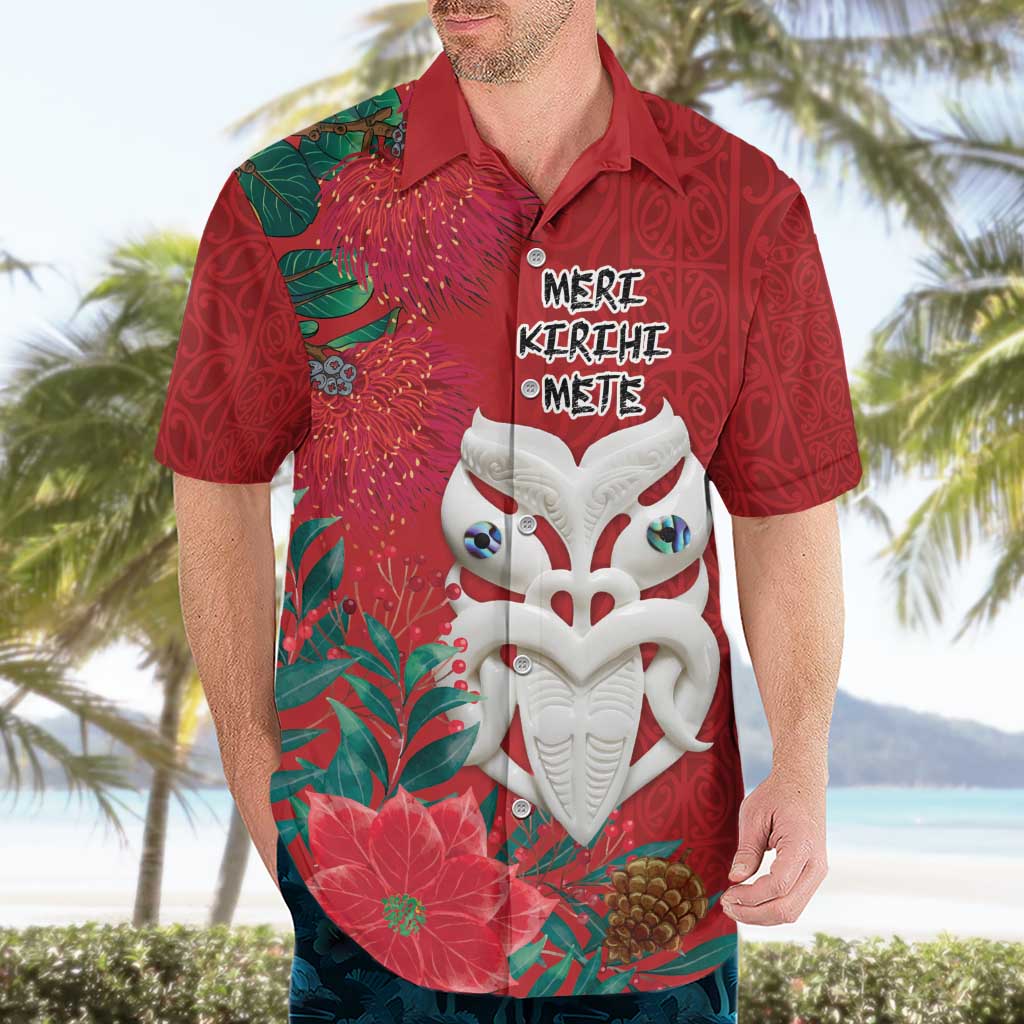Maori Wheku Meri Kirihimete Personalised Hawaiian Shirt All Red Indigenous Maori Motif - Aussie Hoodie