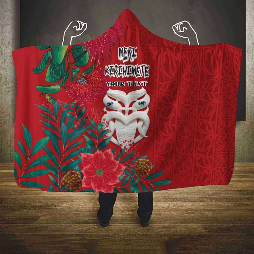 Maori Wheku Meri Kirihimete Personalised Hooded Blanket All Red Indigenous Maori Motif - Aussie Hoodie