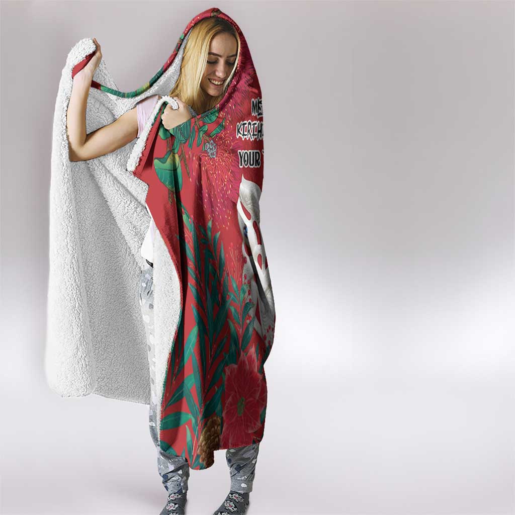 Maori Wheku Meri Kirihimete Personalised Hooded Blanket All Red Indigenous Maori Motif - Aussie Hoodie
