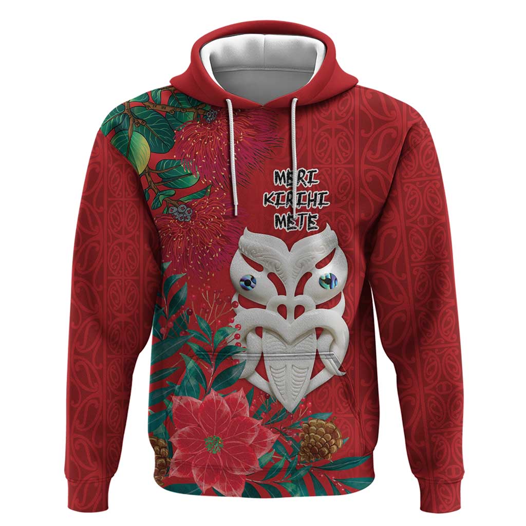 Maori Wheku Meri Kirihimete Personalised Hoodie All Red Indigenous Maori Motif - Aussie Hoodie