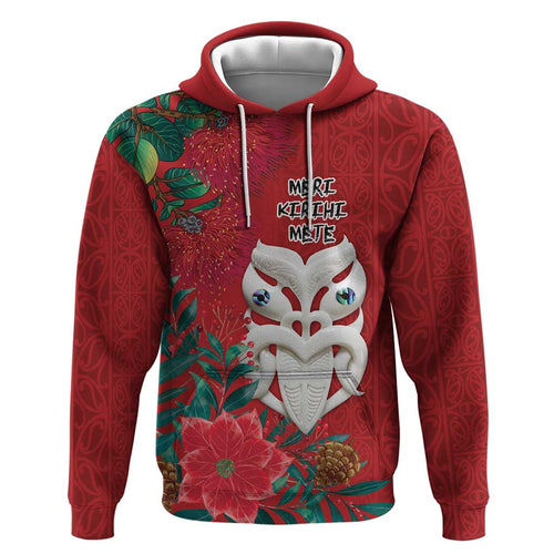 Maori Wheku Meri Kirihimete Personalised Hoodie All Red Indigenous Maori Motif - Aussie Hoodie