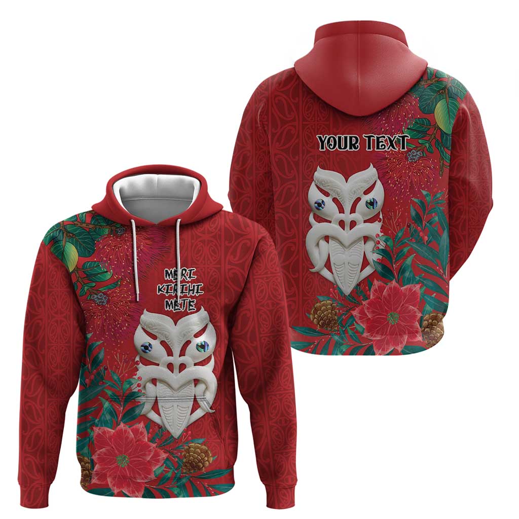 Maori Wheku Meri Kirihimete Personalised Hoodie All Red Indigenous Maori Motif - Aussie Hoodie