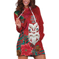 Maori Wheku Meri Kirihimete Personalised Hoodie Dress All Red Indigenous Maori Motif - Aussie Hoodie