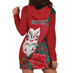 Maori Wheku Meri Kirihimete Personalised Hoodie Dress All Red Indigenous Maori Motif - Aussie Hoodie