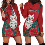 Maori Wheku Meri Kirihimete Personalised Hoodie Dress All Red Indigenous Maori Motif - Aussie Hoodie