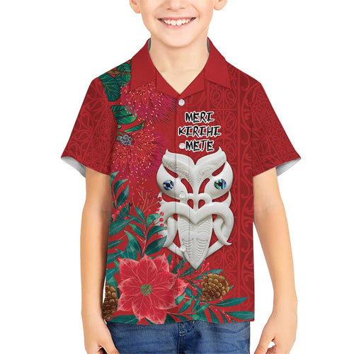 Maori Wheku Meri Kirihimete Personalised Kid Hawaiian Shirt All Red Indigenous Maori Motif - Aussie Hoodie