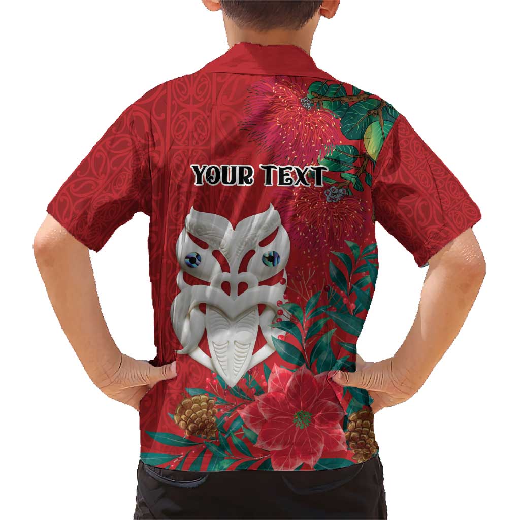 Maori Wheku Meri Kirihimete Personalised Kid Hawaiian Shirt All Red Indigenous Maori Motif - Aussie Hoodie