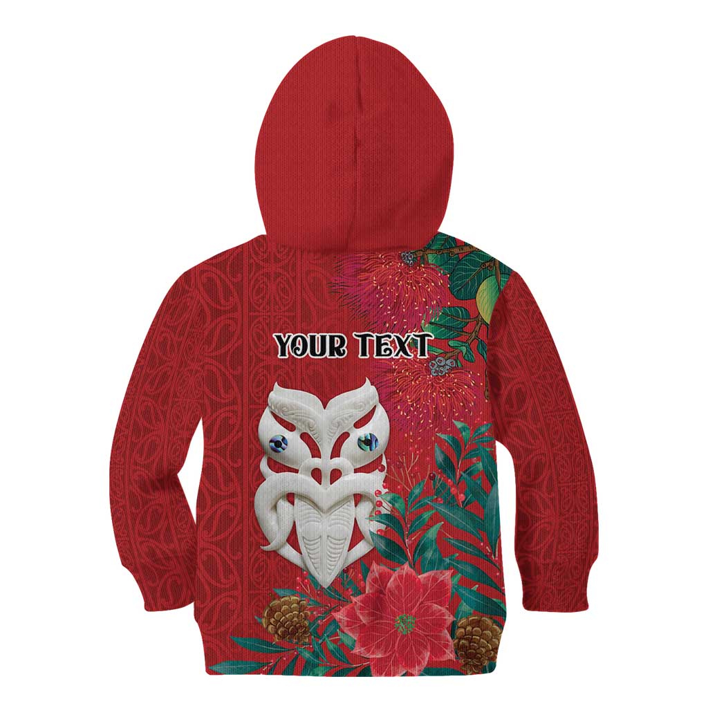 Maori Wheku Meri Kirihimete Personalised Kid Hoodie All Red Indigenous Maori Motif - Aussie Hoodie