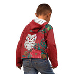 Maori Wheku Meri Kirihimete Personalised Kid Hoodie All Red Indigenous Maori Motif - Aussie Hoodie