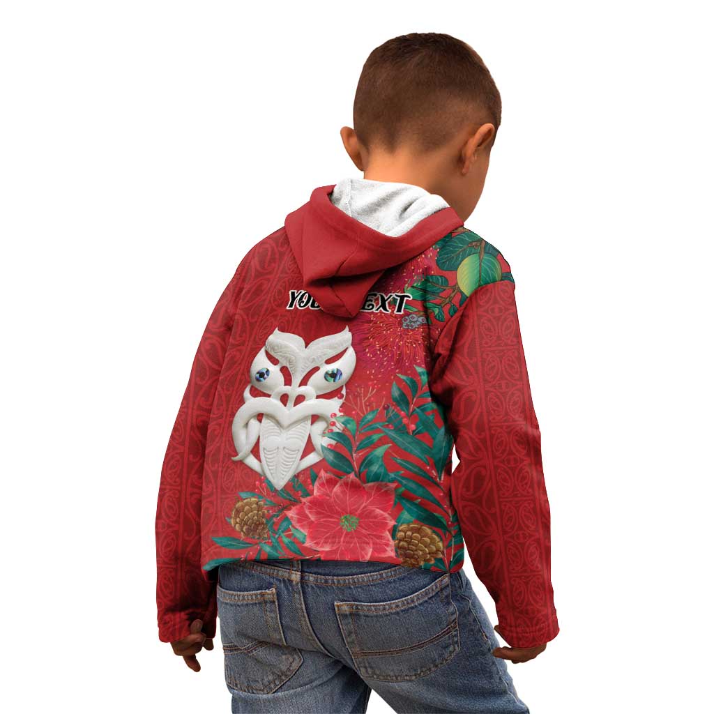Maori Wheku Meri Kirihimete Personalised Kid Hoodie All Red Indigenous Maori Motif - Aussie Hoodie
