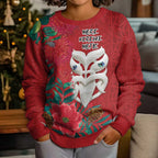 Maori Wheku Meri Kirihimete Personalised Kid Ugly Christmas Sweater All Red Indigenous Maori Motif - Aussie Hoodie