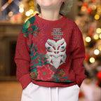 Maori Wheku Meri Kirihimete Personalised Kid Ugly Christmas Sweater All Red Indigenous Maori Motif - Aussie Hoodie