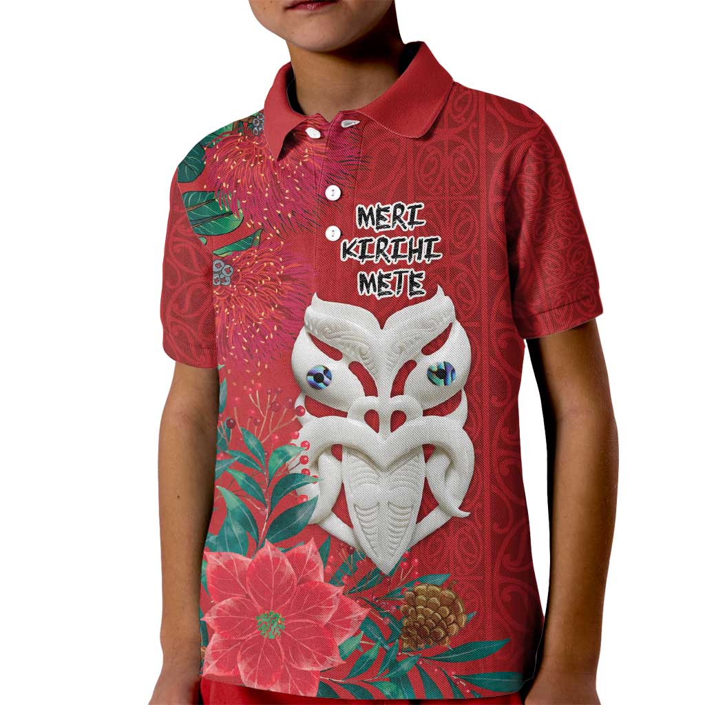 Maori Wheku Meri Kirihimete Personalised Kid Polo Shirt All Red Indigenous Maori Motif - Aussie Hoodie