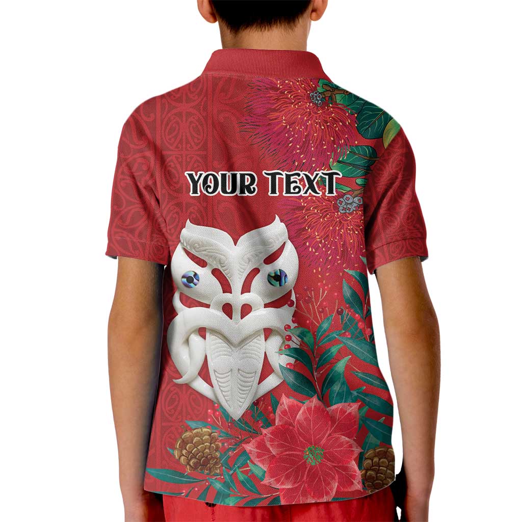 Maori Wheku Meri Kirihimete Personalised Kid Polo Shirt All Red Indigenous Maori Motif - Aussie Hoodie