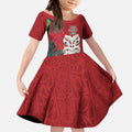 Maori Wheku Meri Kirihimete Personalised Kid Short Sleeve Dress All Red Indigenous Maori Motif - Aussie Hoodie