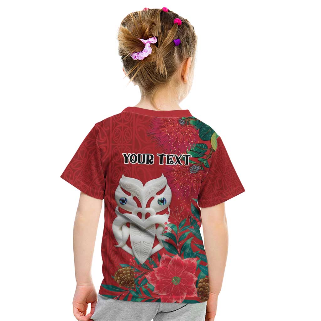 Maori Wheku Meri Kirihimete Personalised Kid T Shirt All Red Indigenous Maori Motif - Aussie Hoodie