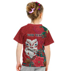 Maori Wheku Meri Kirihimete Personalised Kid T Shirt All Red Indigenous Maori Motif - Aussie Hoodie