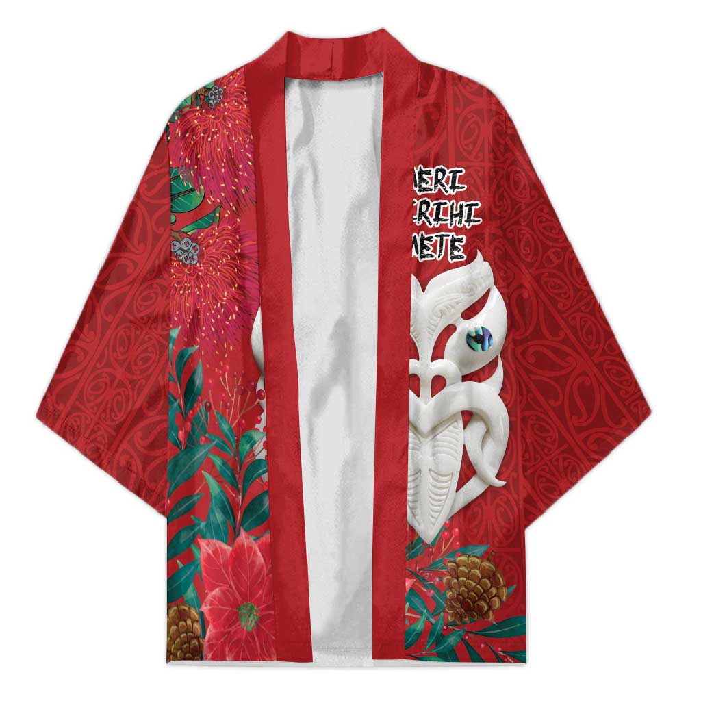 Maori Wheku Meri Kirihimete Personalised Kimono All Red Indigenous Maori Motif - Aussie Hoodie