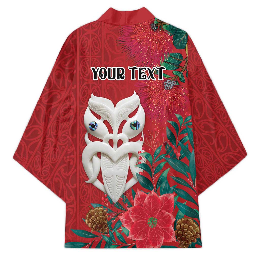 Maori Wheku Meri Kirihimete Personalised Kimono All Red Indigenous Maori Motif - Aussie Hoodie