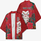 Maori Wheku Meri Kirihimete Personalised Kimono All Red Indigenous Maori Motif - Aussie Hoodie