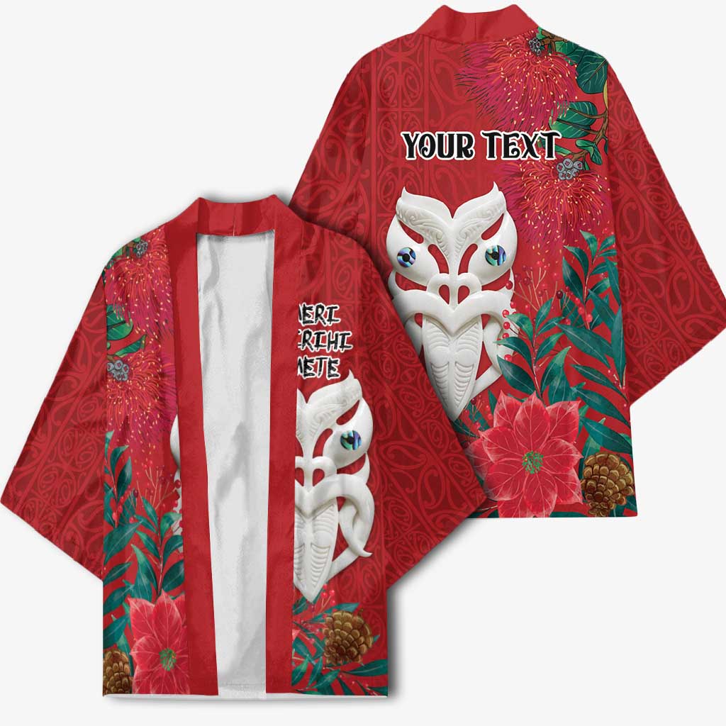Maori Wheku Meri Kirihimete Personalised Kimono All Red Indigenous Maori Motif - Aussie Hoodie