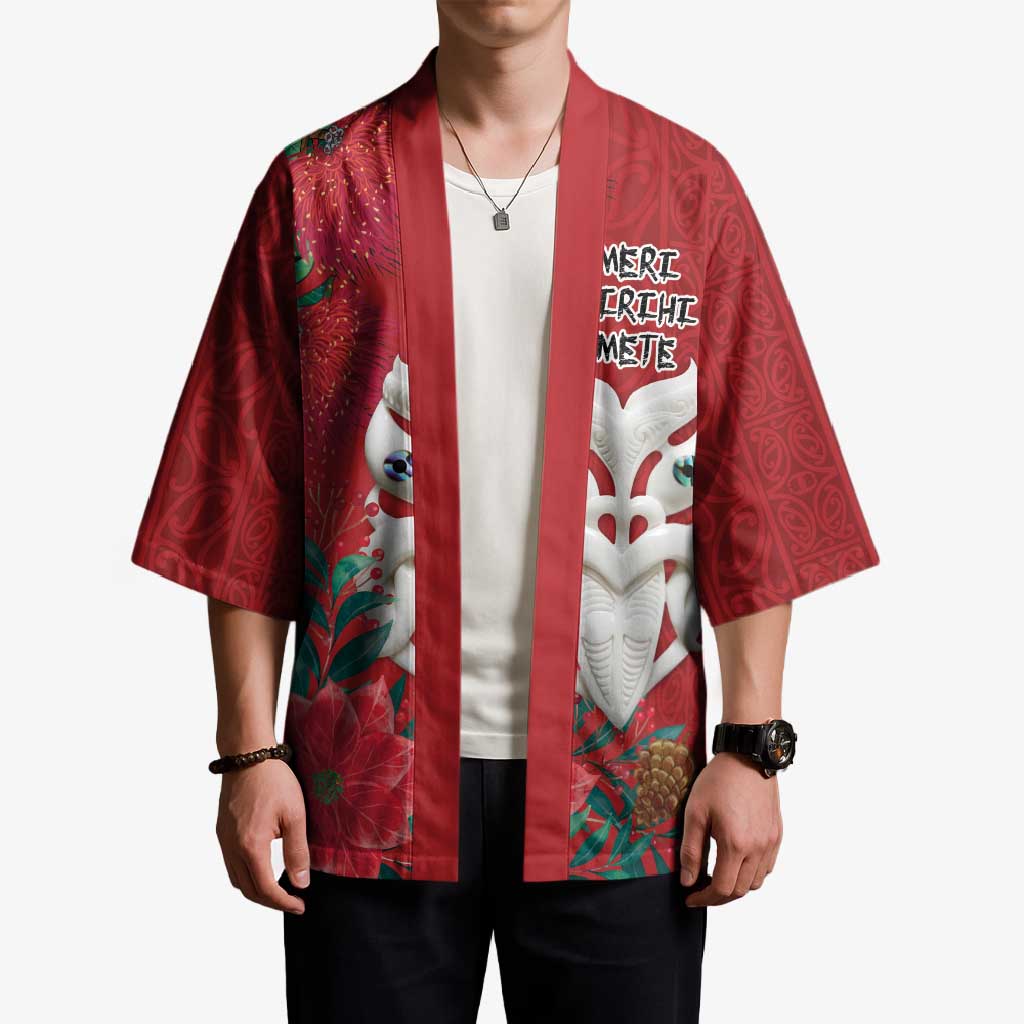 Maori Wheku Meri Kirihimete Personalised Kimono All Red Indigenous Maori Motif - Aussie Hoodie